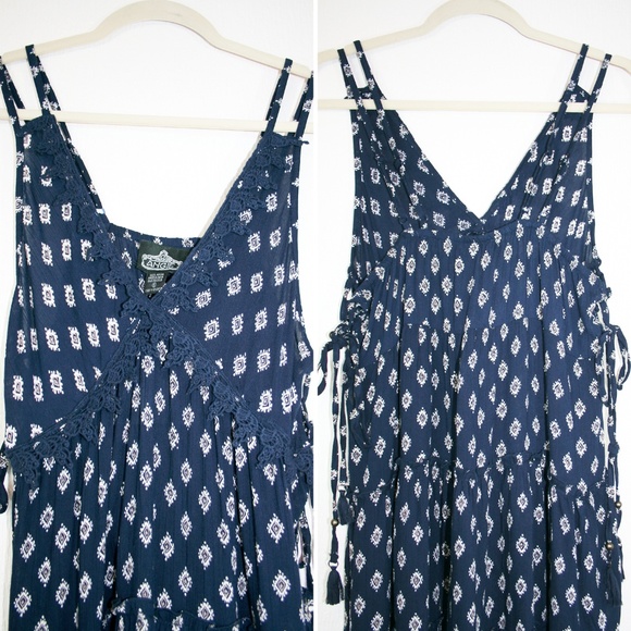 Boho Lace-Up Sides Double Strap Swing Dress NWT - Picture 5 of 8